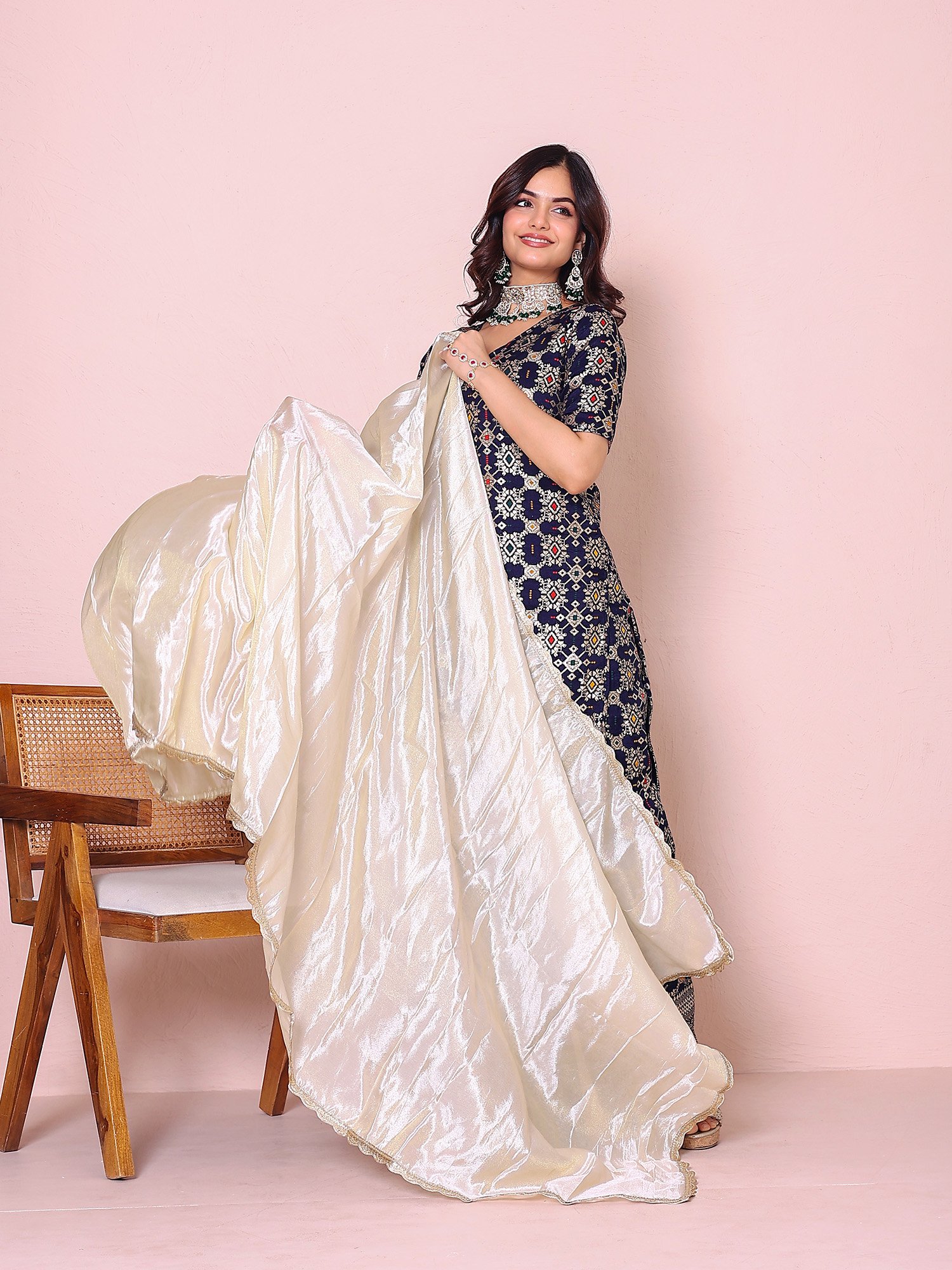 050A4590 copy Navy Brocade Suit Set
