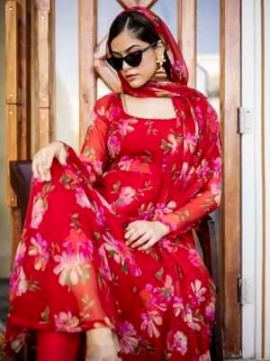 Red Gulshan suit set