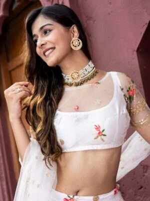 white net embroidered lehenga set