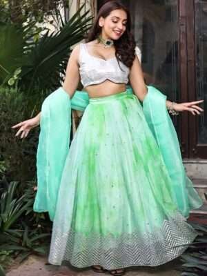 green tie & dye lehenga set