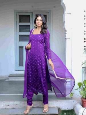 Silk Purple Churidar Suit Set