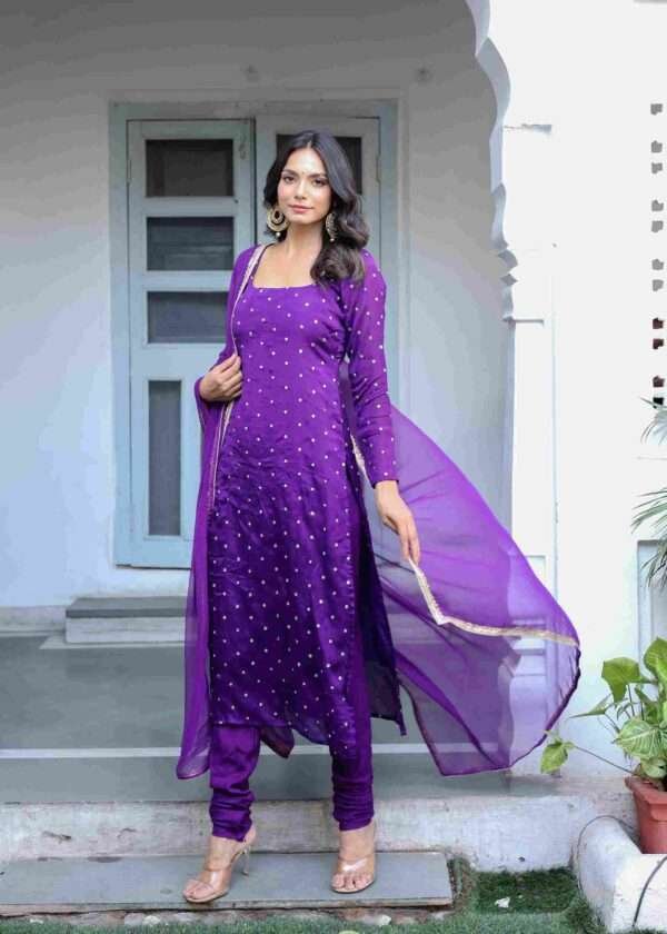 Silk Purple Churidar Suit Set