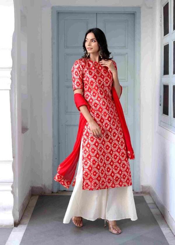 Red Brocade Palazzo Suit Set