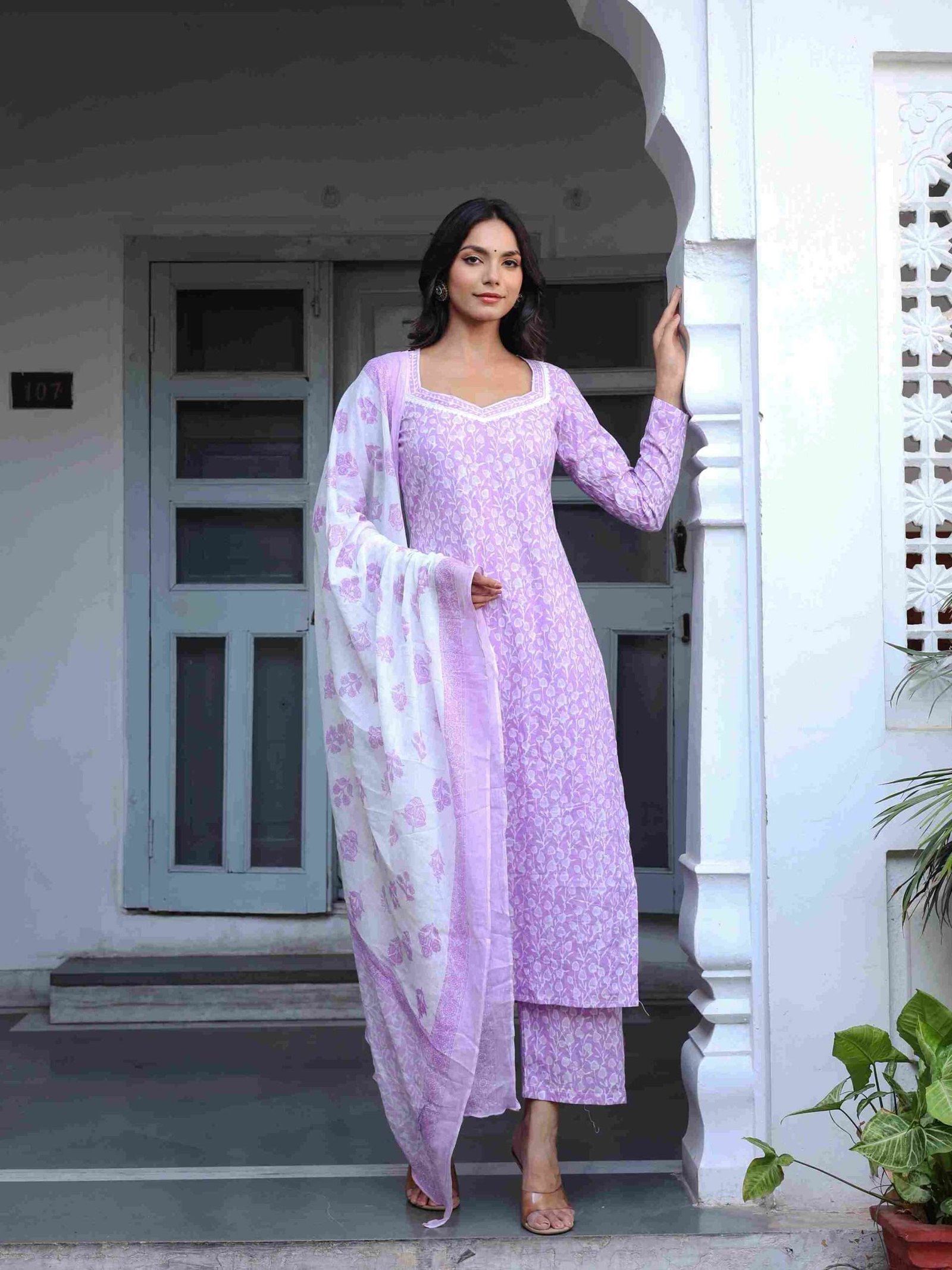 Cotton Lavender Printed Suit Set