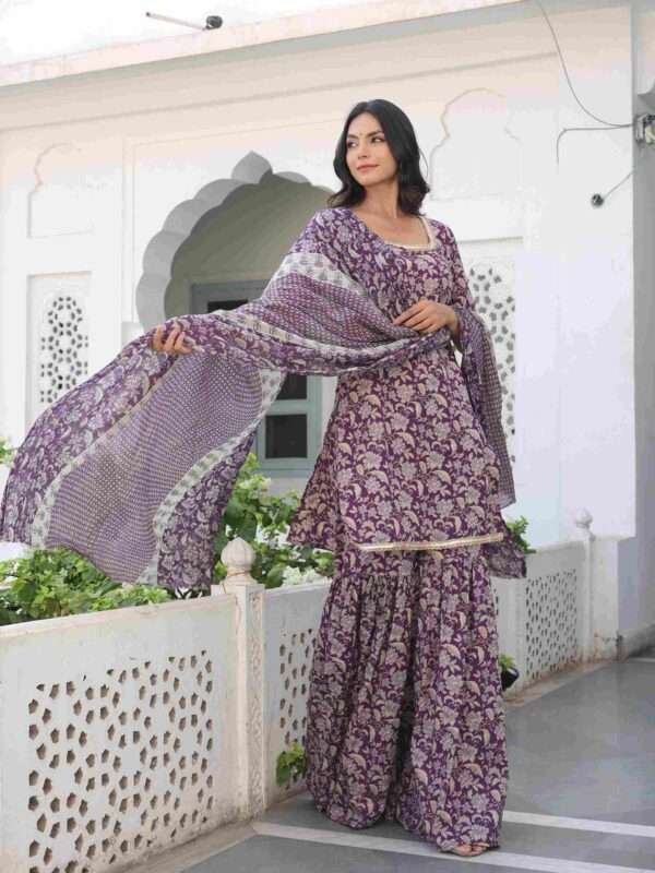 Cotton Wine Sharara Suit Set