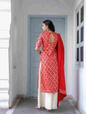 Red Brocade Pallazo Suit Set