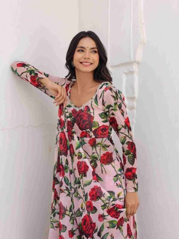 Chiffon Rose Print Suit Set