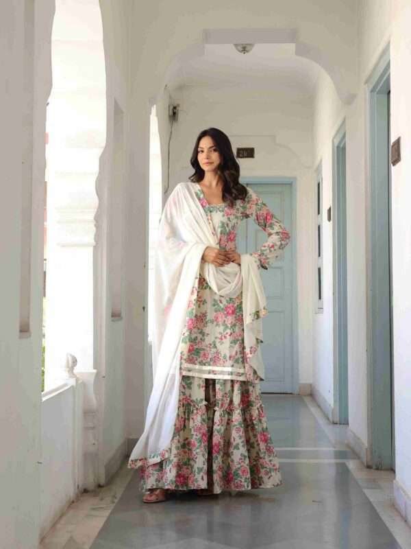 Offwhite Cotton Sharara Suit Set