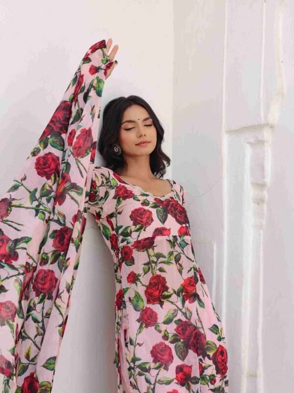 Chiffon Rose Print Suit Set