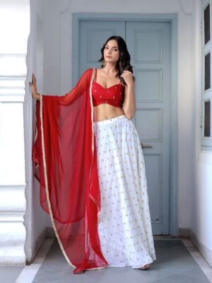 red and white lehenga set