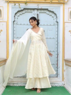 Cotton Golden Stipe Angrakha Suit Set