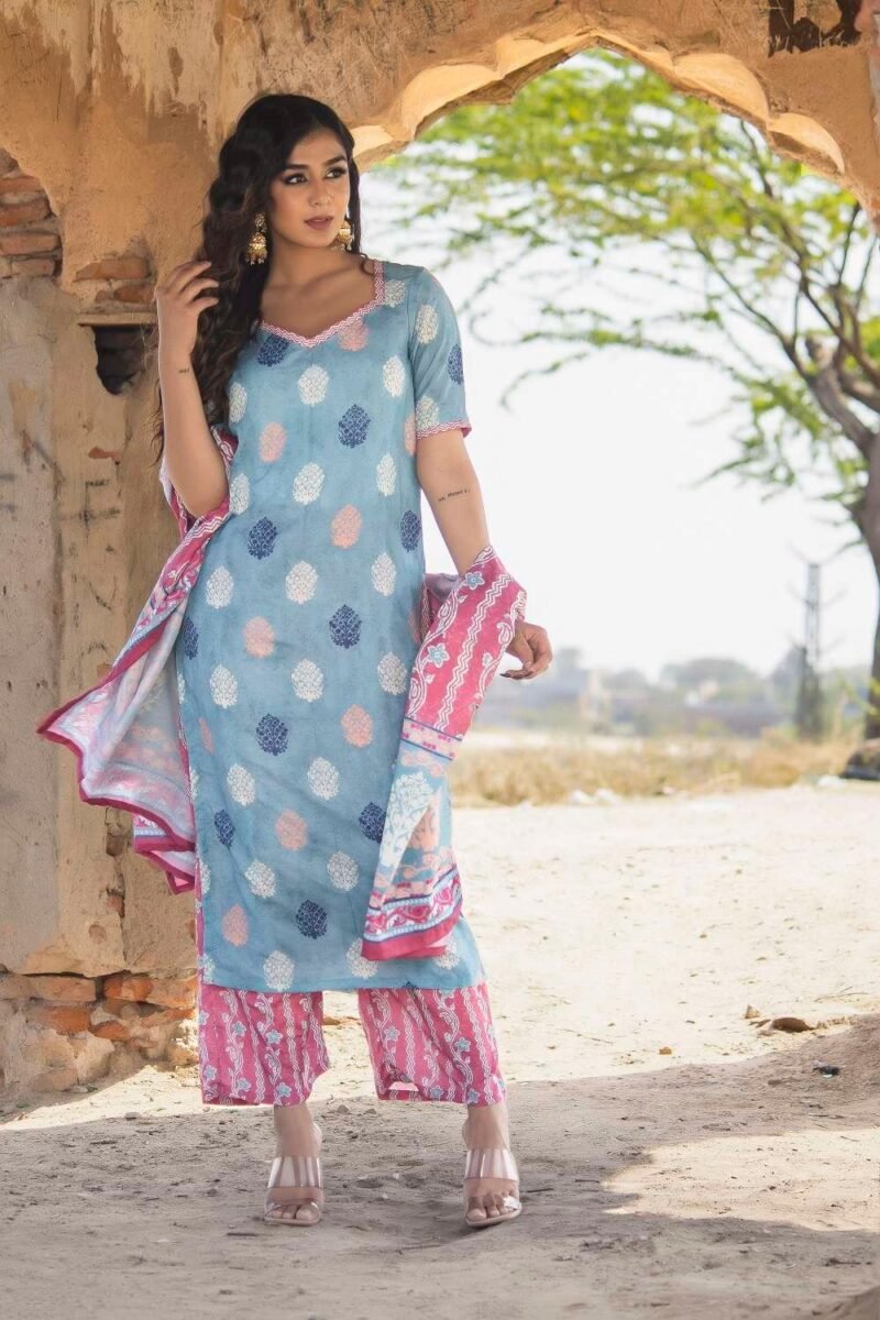 Blue&Pink Muslin Suit Set