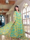 chiffon yellow blue suit set