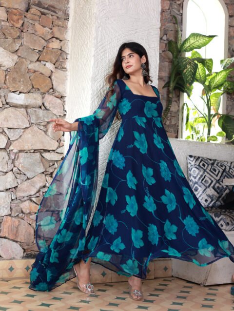 blue green gown suit set