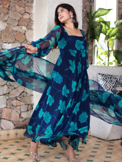 blue green gown suit set