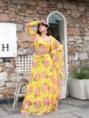 yellow chiffon print lehenga set