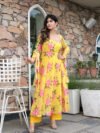 yellow chiffon print suit set