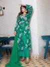 green chiffon front slit suit