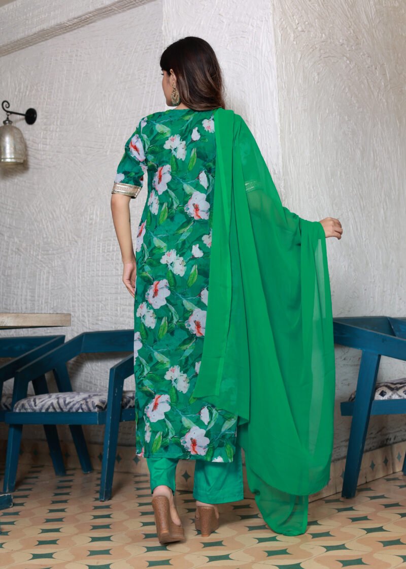 green chiffon straight suit set