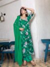 green chiffon straight suit set