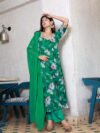 Green Chiffon Straight Suit Set 2 green chiffon straight suit set