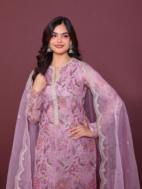 Organza embroidered suit set