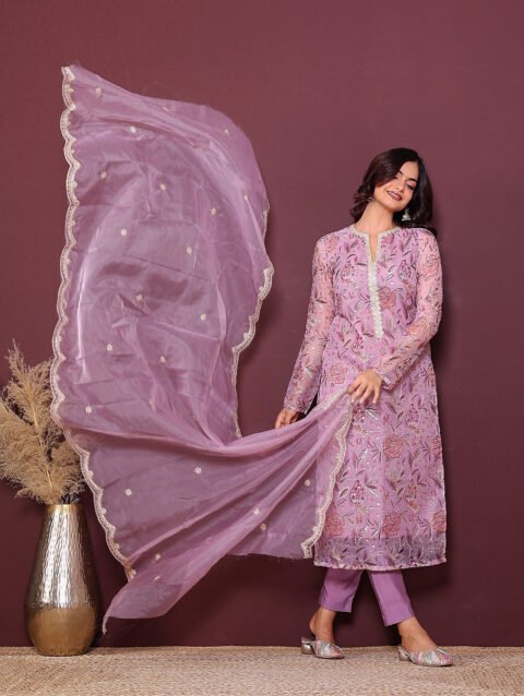 Organza embroidered suit set