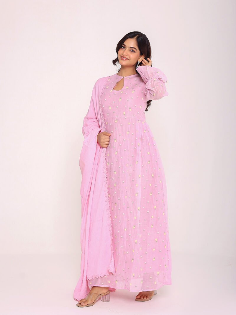 Pink mulmul suit set