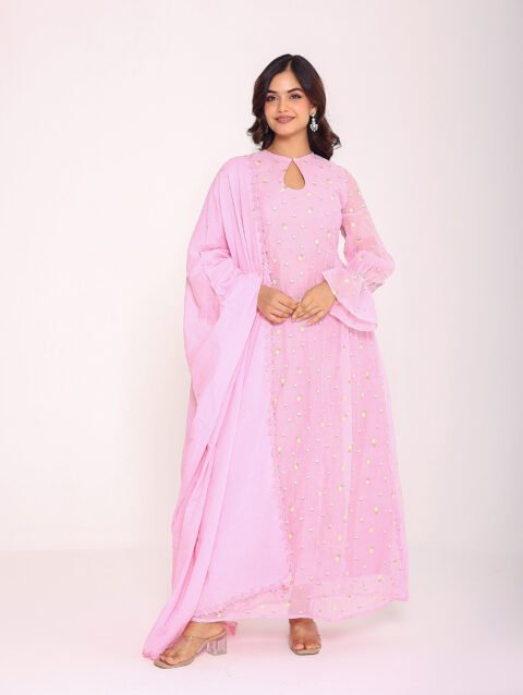 Pink mulmul suit set