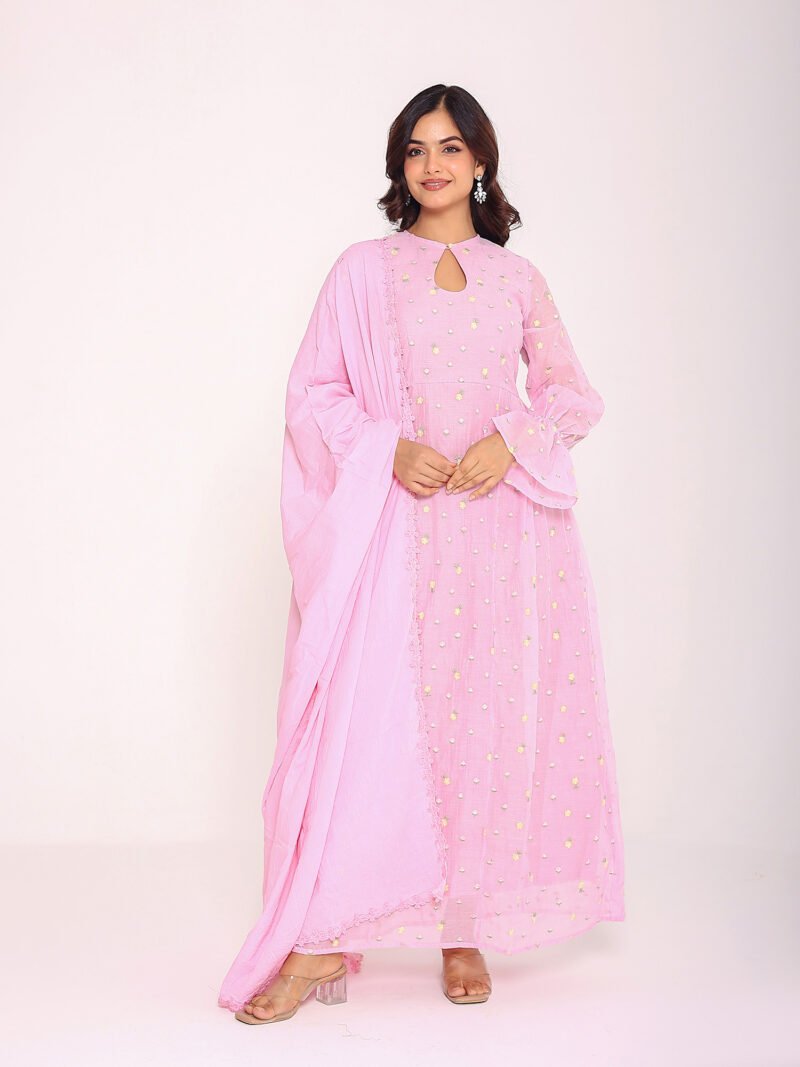 Pink mulmul suit set