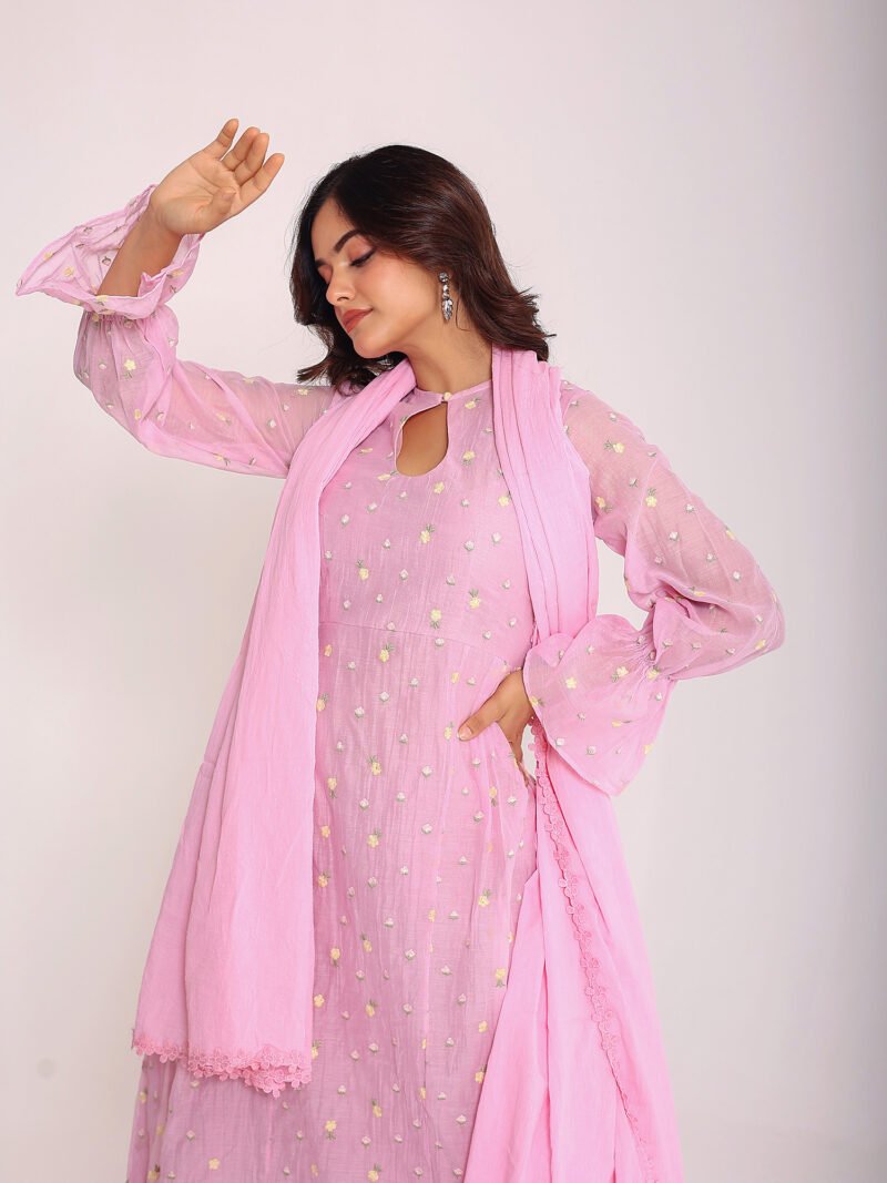Pink mulmul suit set