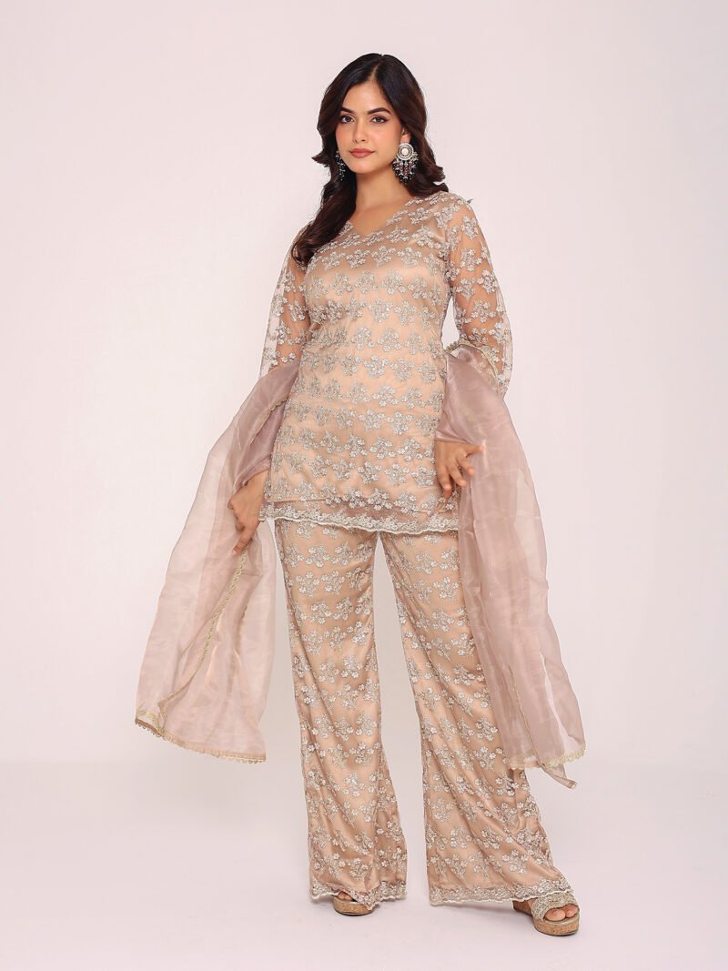 Beige net suit set