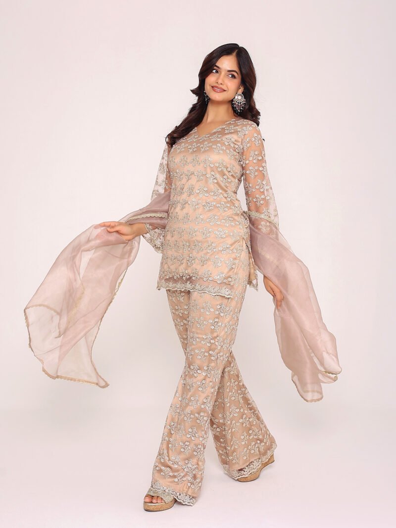 Beige net suit set