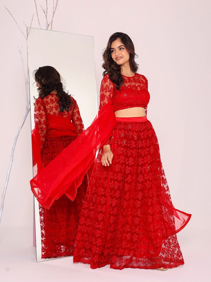 Red net lehenga set