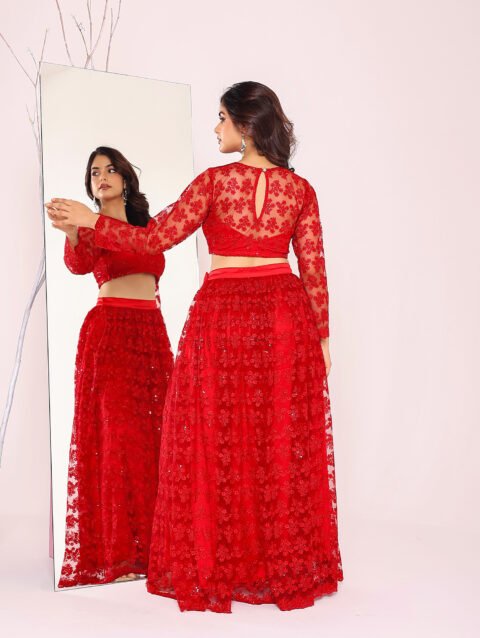 Home 11 Red net lehenga set