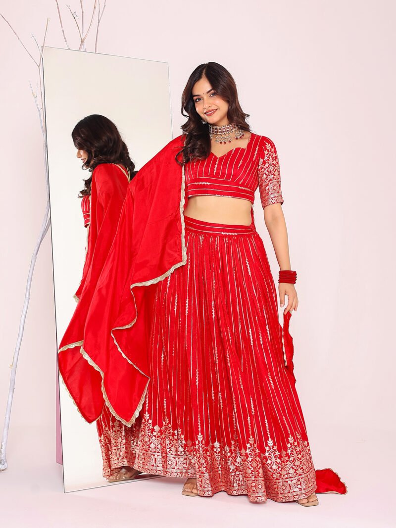 Red brocade lehenga set