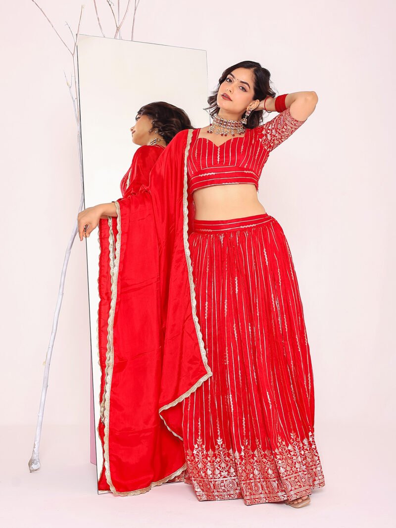 Red brocade lehenga set