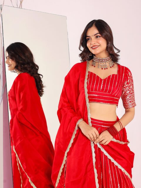 Home 8 Red brocade lehenga set