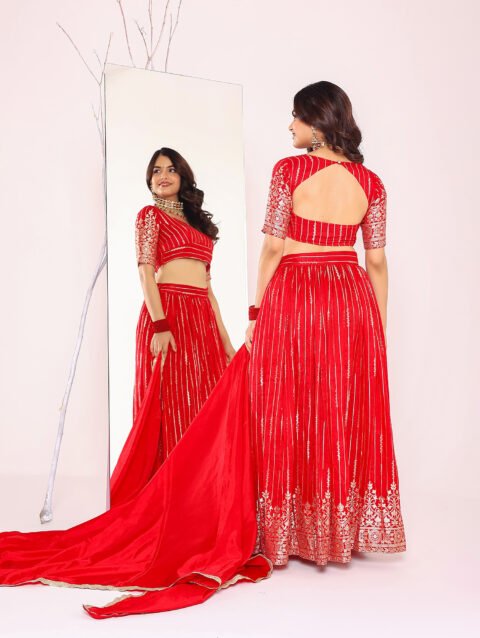 Home 9 Red brocade lehenga set