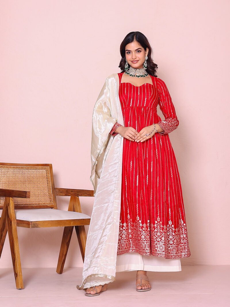 Red Brocade Suit Set