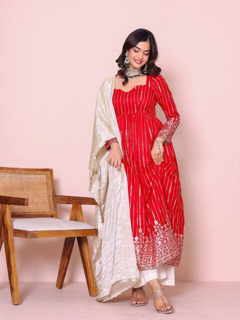 Home 61 Red Brocade Suit Set