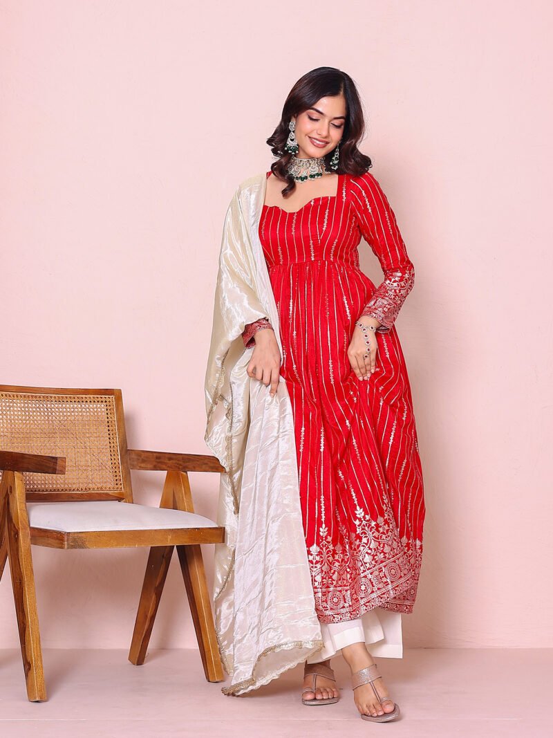 Red Brocade Suit Set