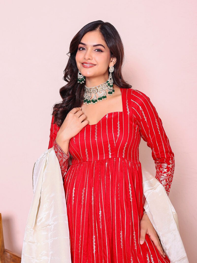 Red Brocade Suit Set