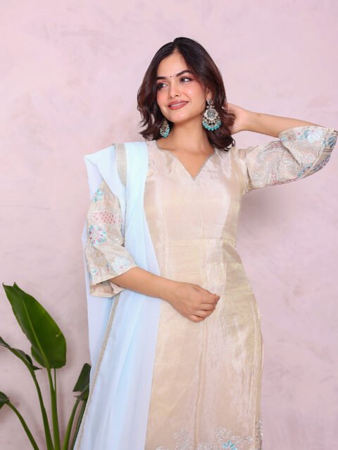 Beige shimmer suit set