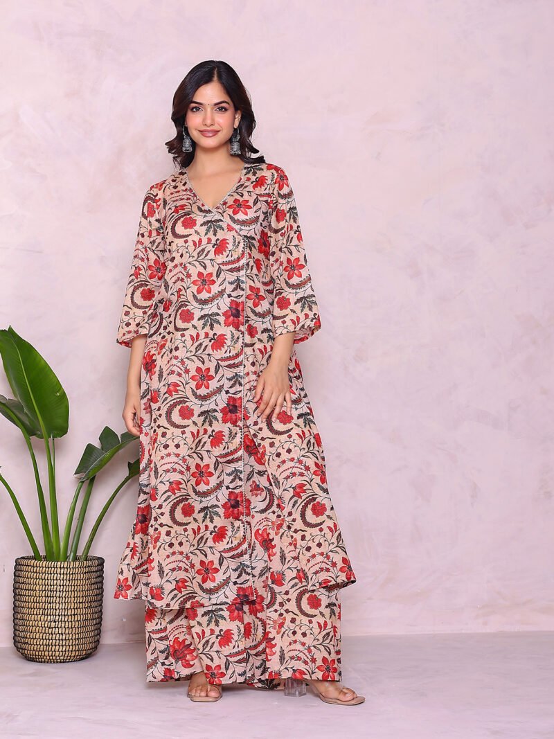 Beige Print Suit Set