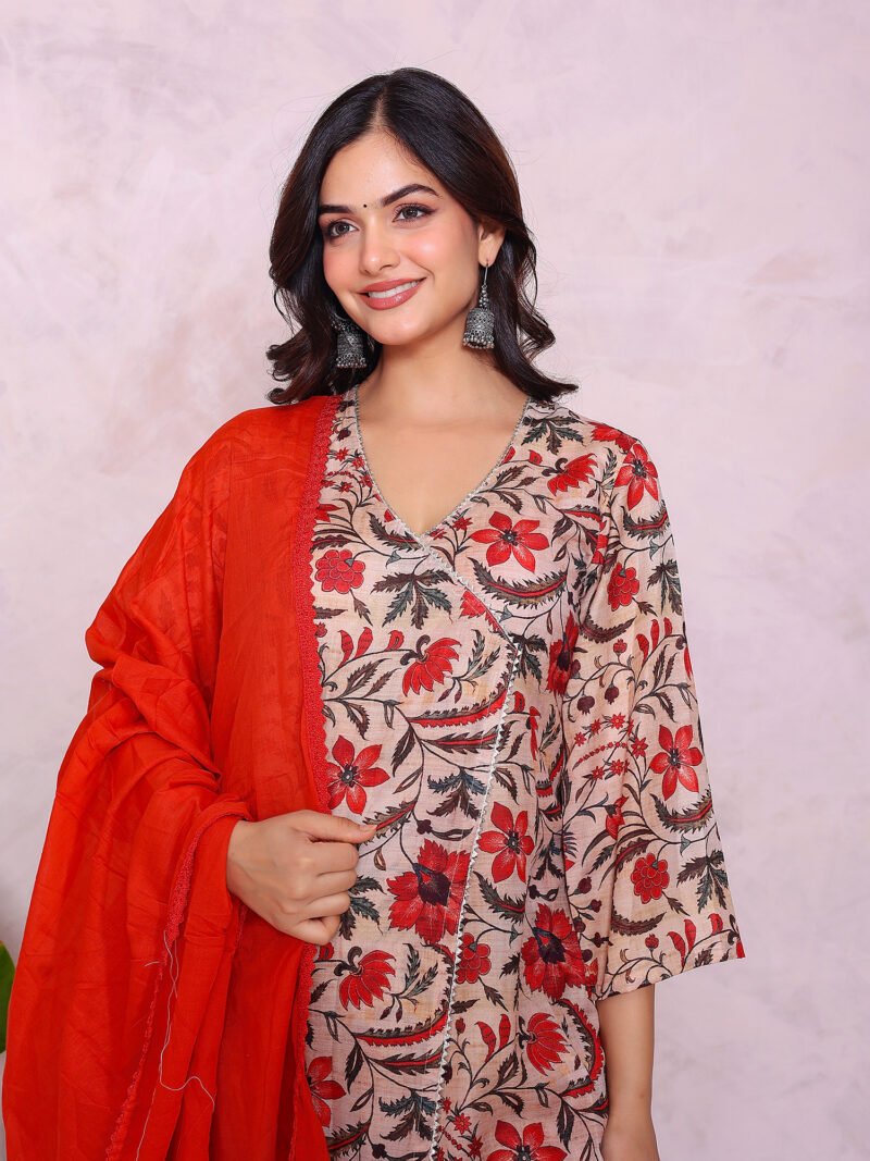Beige Print Suit Set